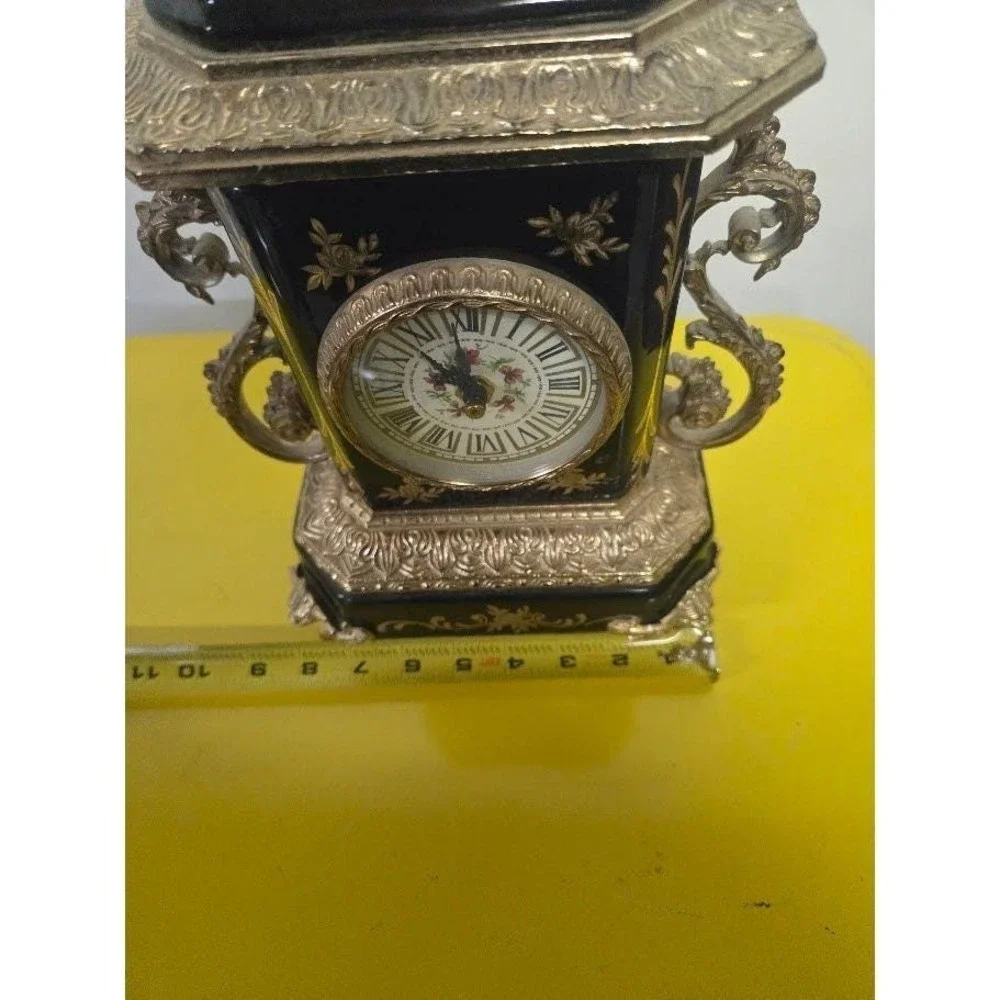 Vintage Cobalt Blue Porcelain Mantel Clock Gold Gilt French Louis XV style clock